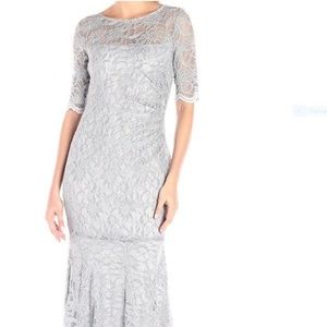 XSCAPE Glitter Lace Mermaid Gown Gray 6P